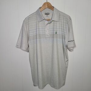 Straight Down Golf Polo Shirt Mens Medium Whispering Pines Golf Summer Striped